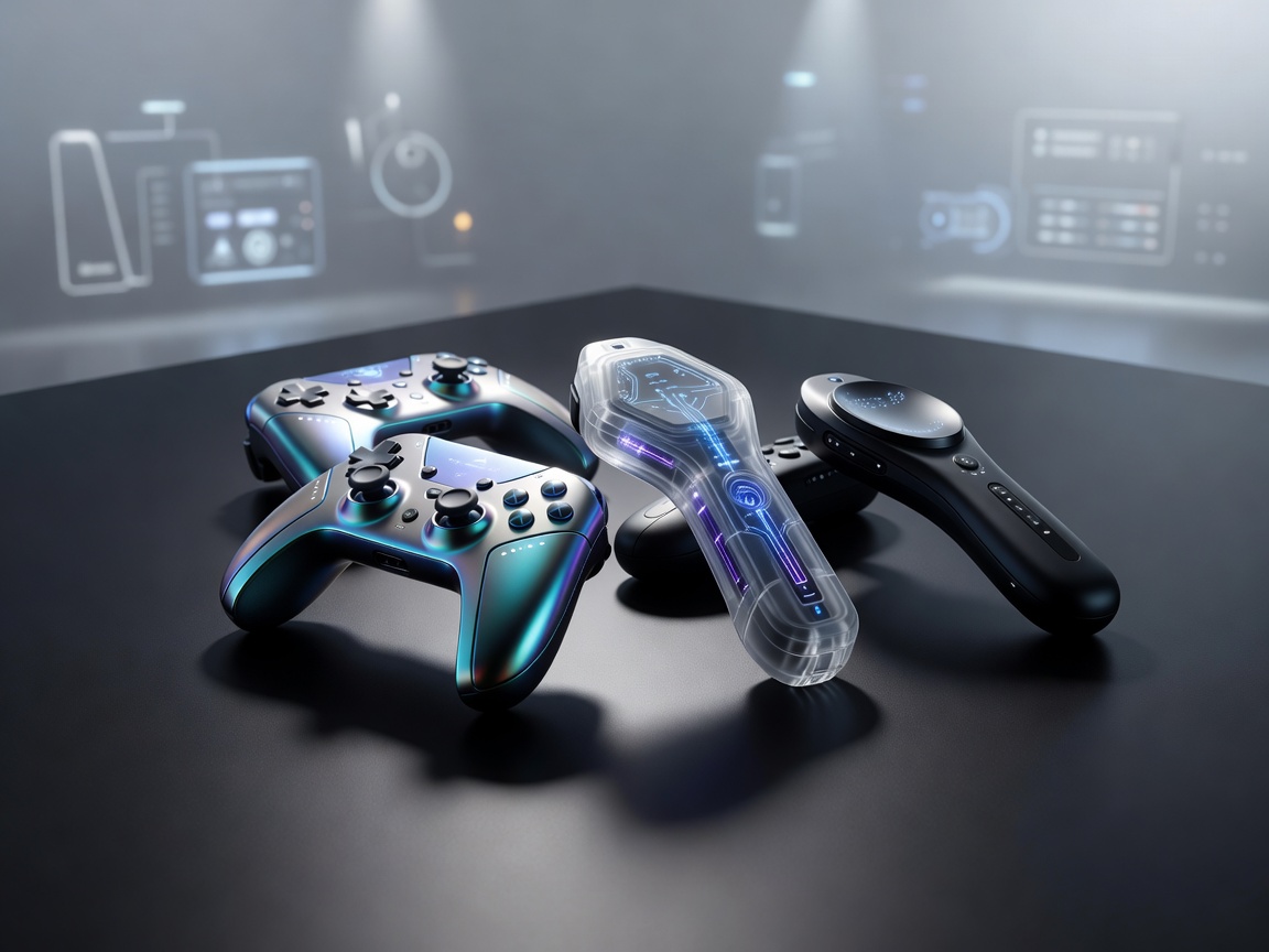 Two cyberpunk styled controllers constructed of neon neon paper shapes