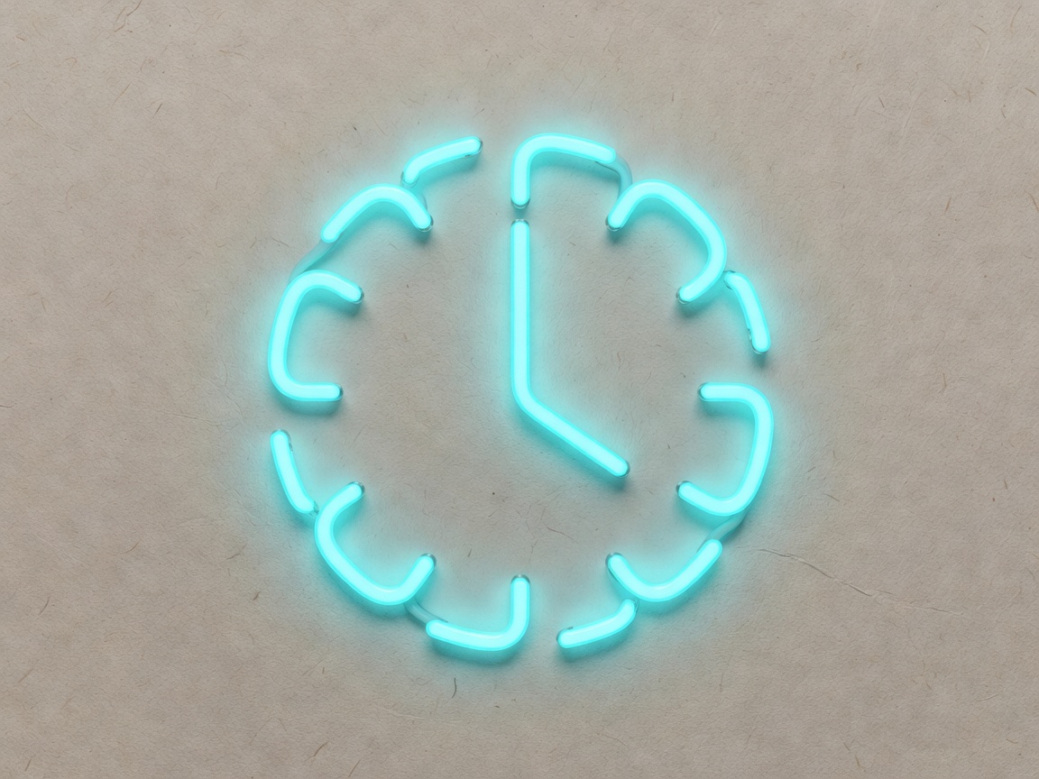 A glowing neon cyan clock shape over textured paper representing balanced gaming rhythms
